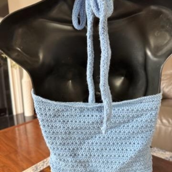 Blue Crochet Halter Knit‎ Top - Picture 4 of 4